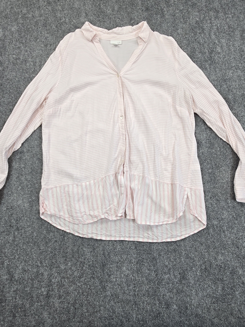 J. Jill Womens XL Pink White Stripe Button Front Shirt Long Sleeve Cotton Blouse
